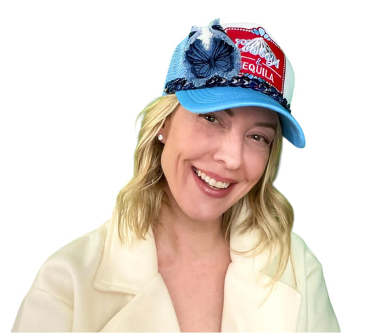 NEW Style Statement “Cowboy’s & Tequila” Patchwork Jeweled Trucker Hat