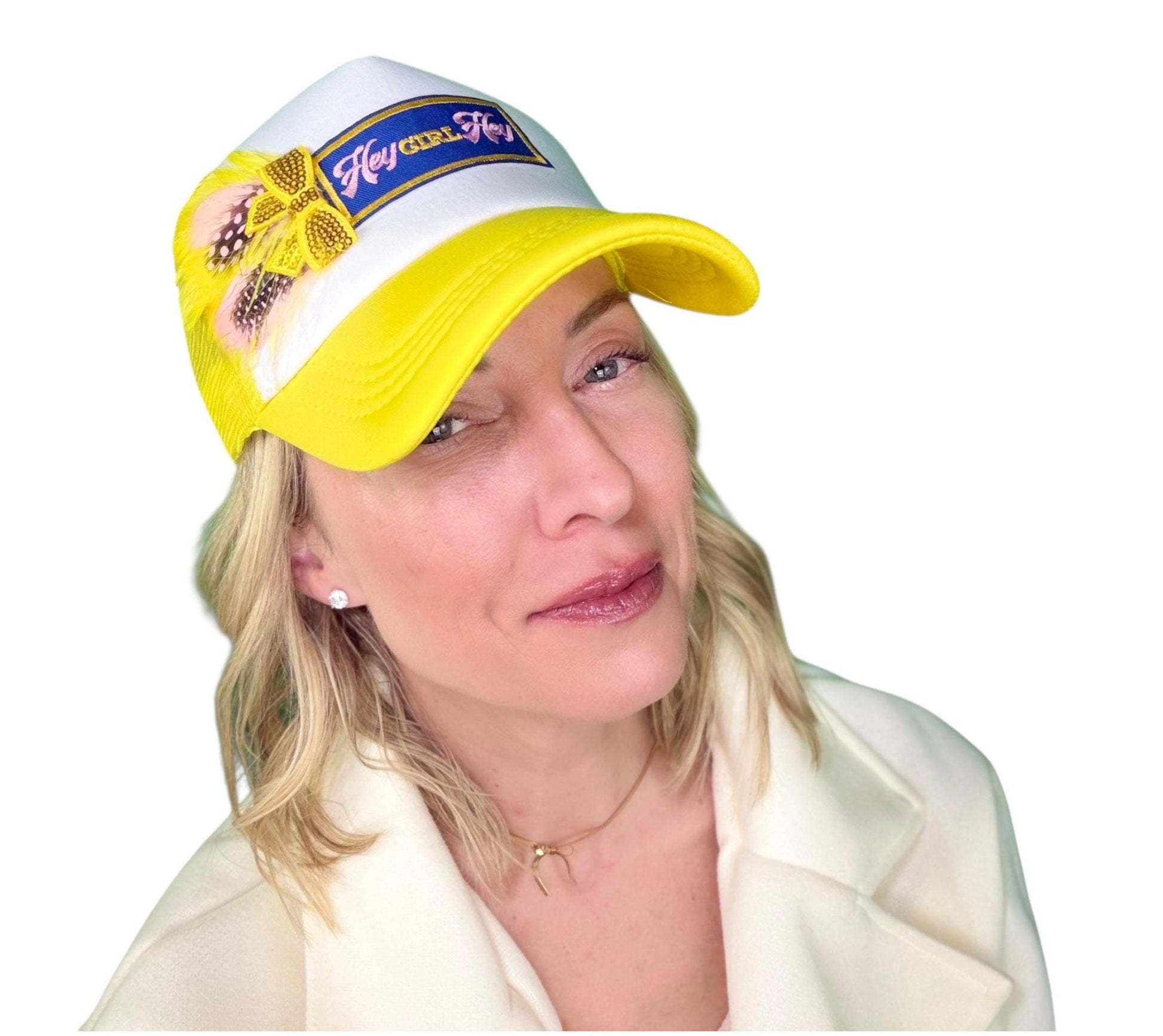 NEW Style Statement “Hey GIRL Hey” Patchwork Jeweled Trucker Hat