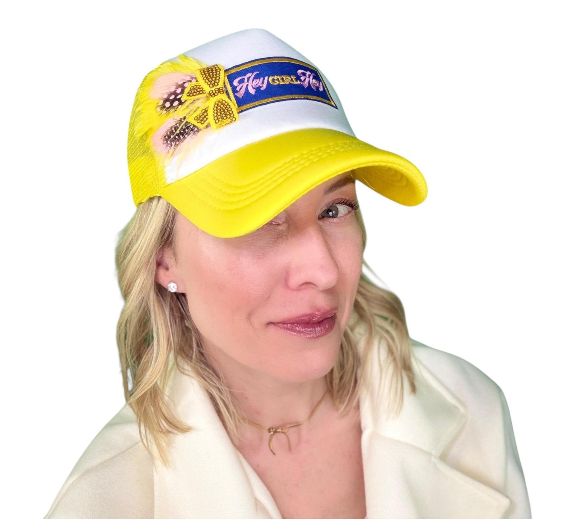 NEW Style Statement “Hey GIRL Hey” Patchwork Jeweled Trucker Hat