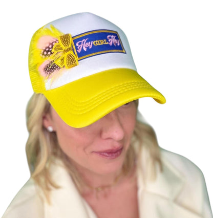 NEW Style Statement “Hey GIRL Hey” Patchwork Jeweled Trucker Hat