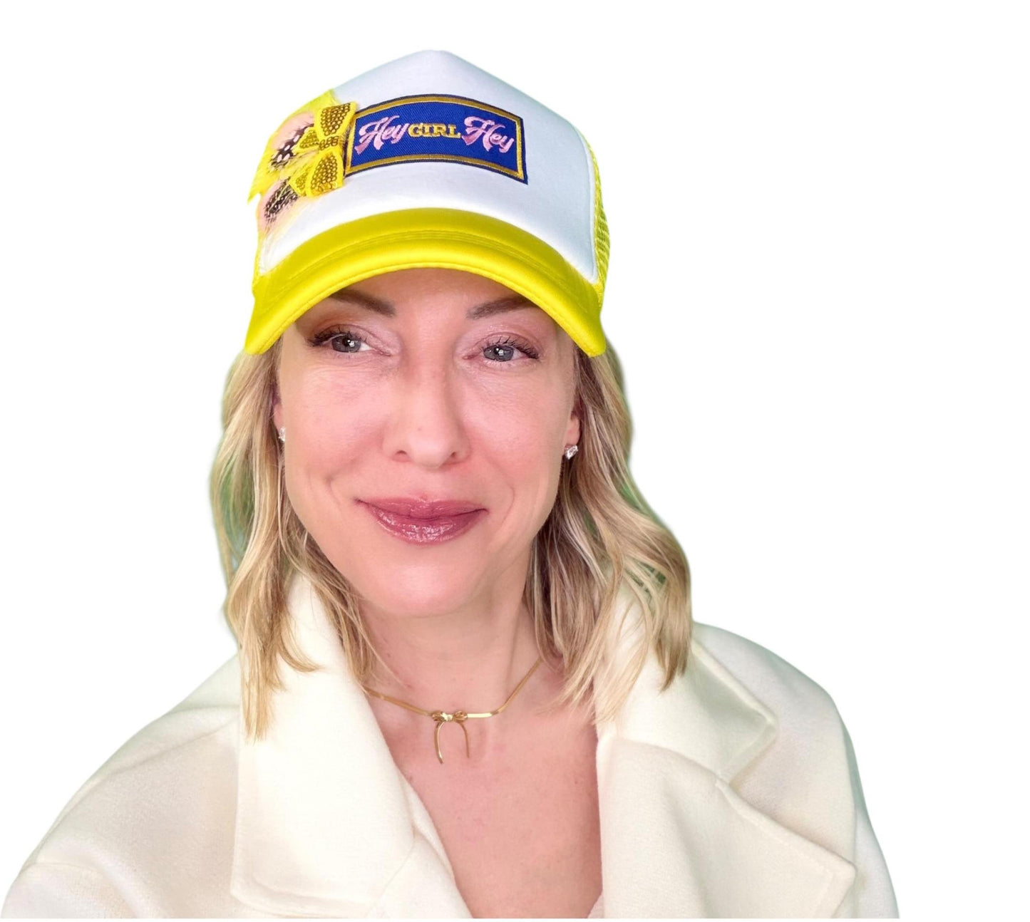 NEW Style Statement “Hey GIRL Hey” Patchwork Jeweled Trucker Hat