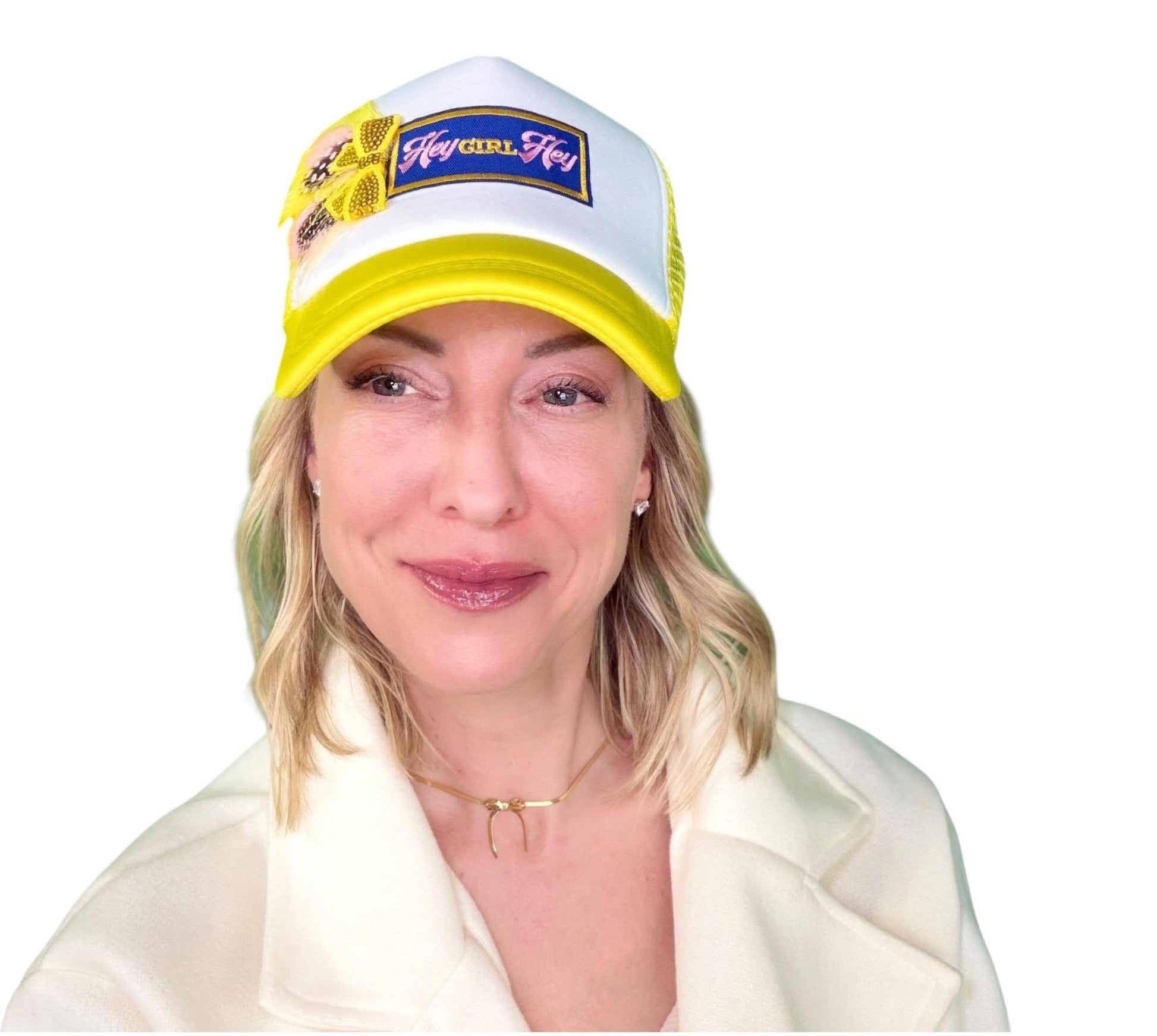 NEW Style Statement “Hey GIRL Hey” Patchwork Jeweled Trucker Hat