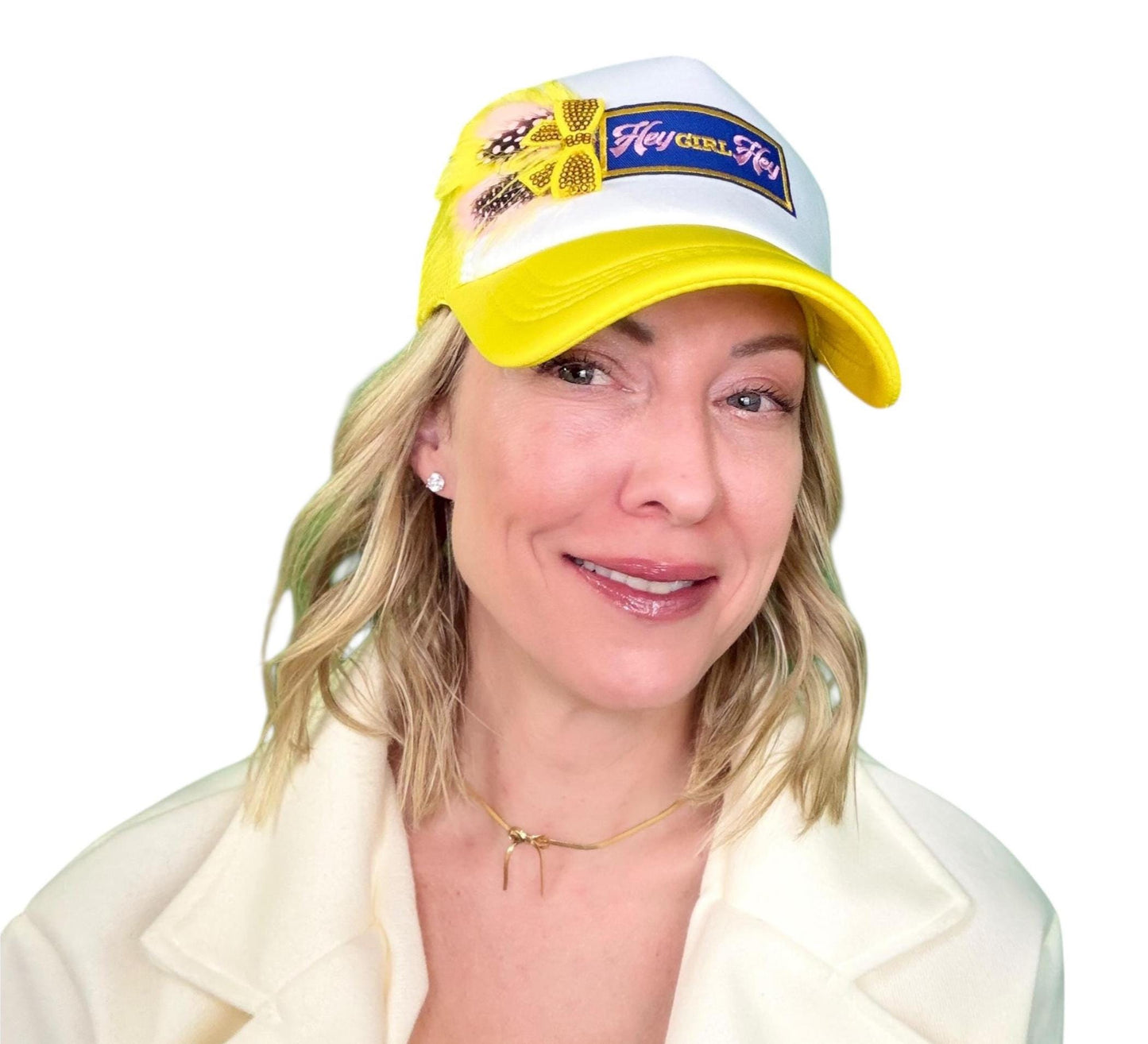 NEW Style Statement “Hey GIRL Hey” Patchwork Jeweled Trucker Hat