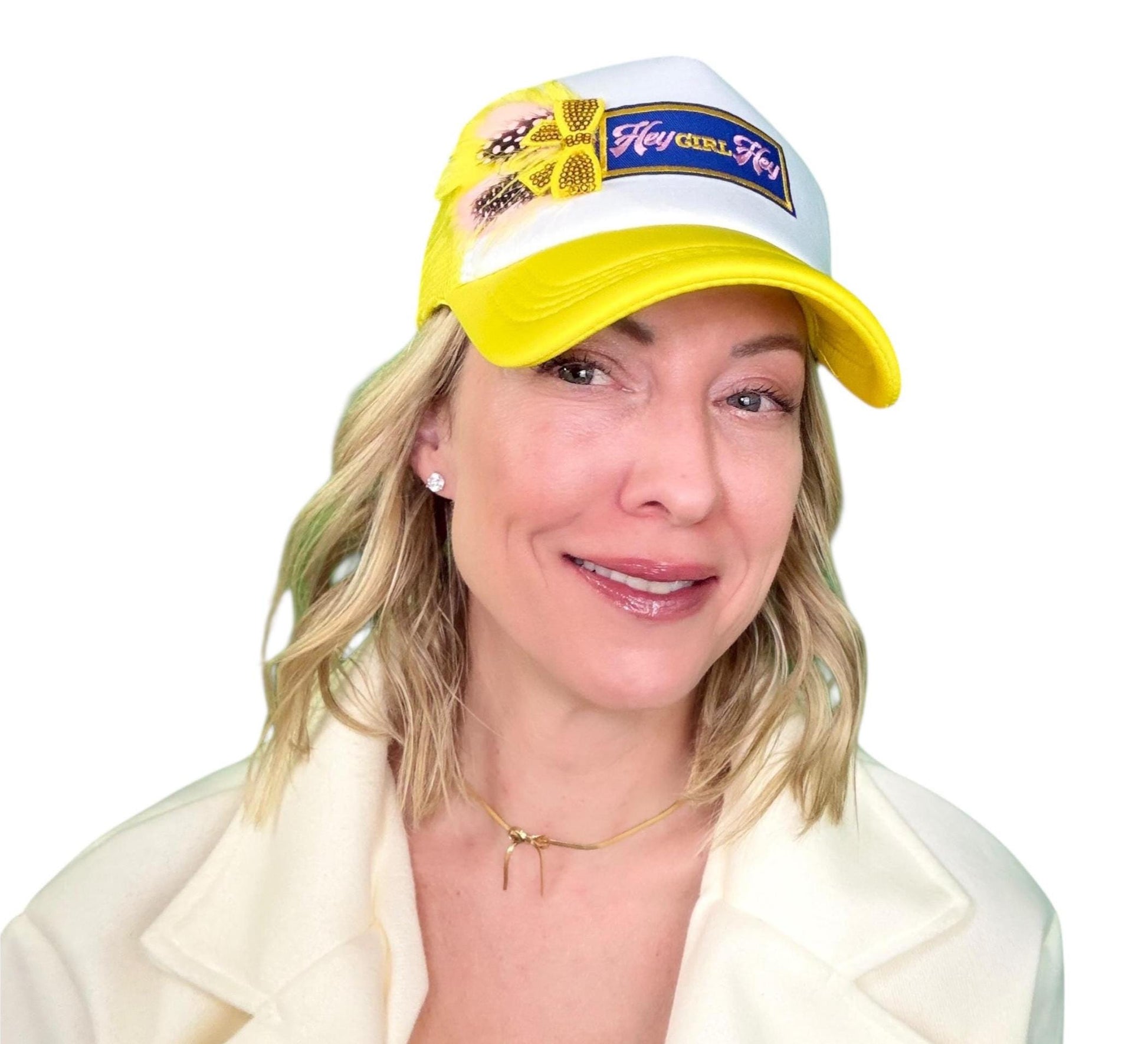 NEW Style Statement “Hey GIRL Hey” Patchwork Jeweled Trucker Hat