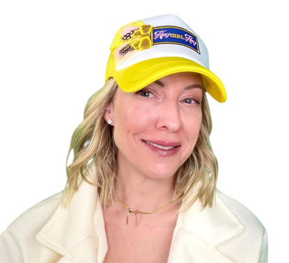 NEW Style Statement “Hey GIRL Hey” Patchwork Jeweled Trucker Hat