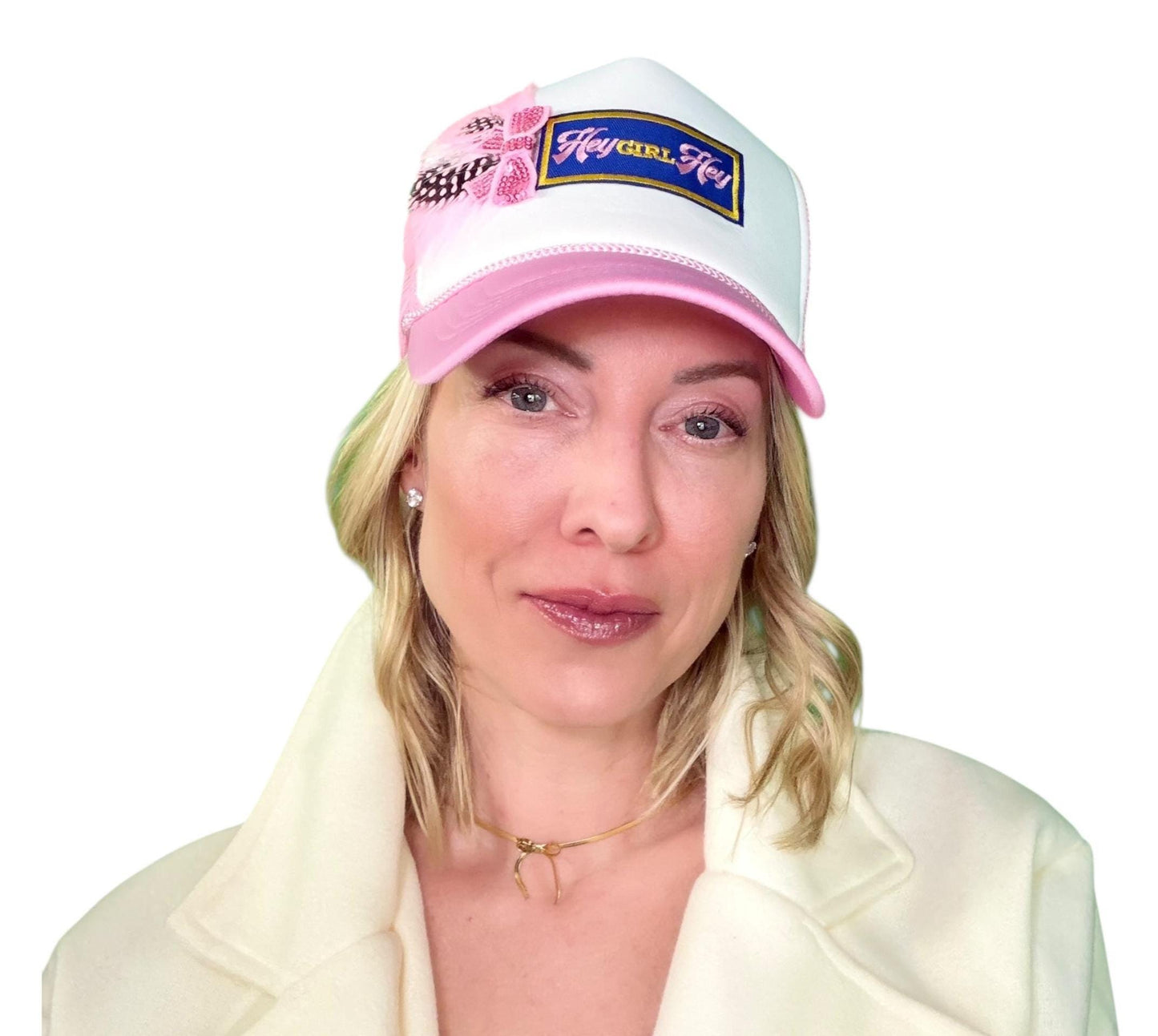 NEW Style Statement “Hey GIRL Hey” Patchwork Jeweled Trucker Hat