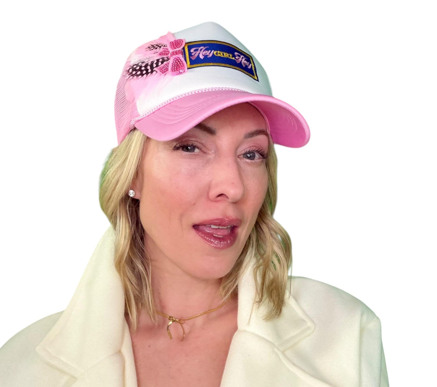 NEW Style Statement “Hey GIRL Hey” Patchwork Jeweled Trucker Hat