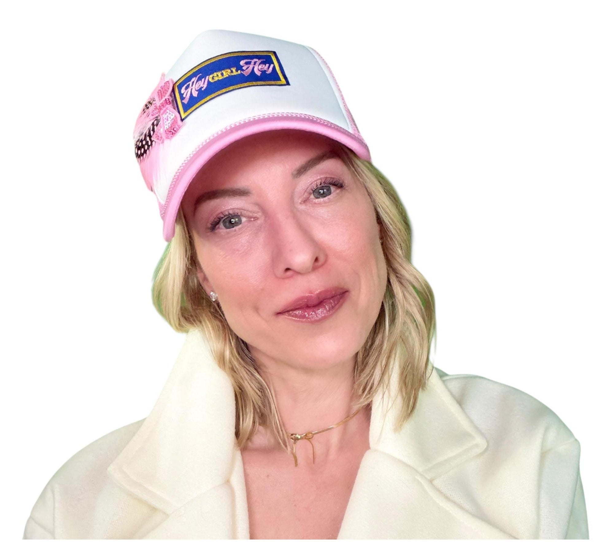 NEW Style Statement “Hey GIRL Hey” Patchwork Jeweled Trucker Hat