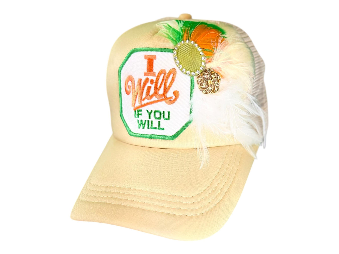 NEW Style Statement “I Will If You Will” Patchwork Jeweled Trucker Hat