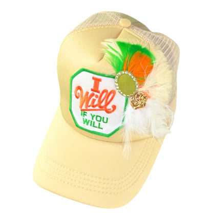 NEW Style Statement “I Will If You Will” Patchwork Jeweled Trucker Hat