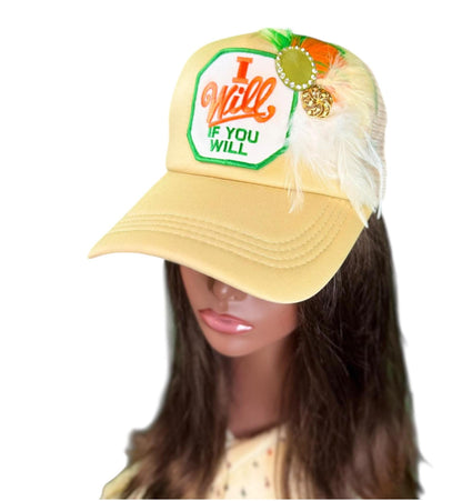 NEW Style Statement “I Will If You Will” Patchwork Jeweled Trucker Hat