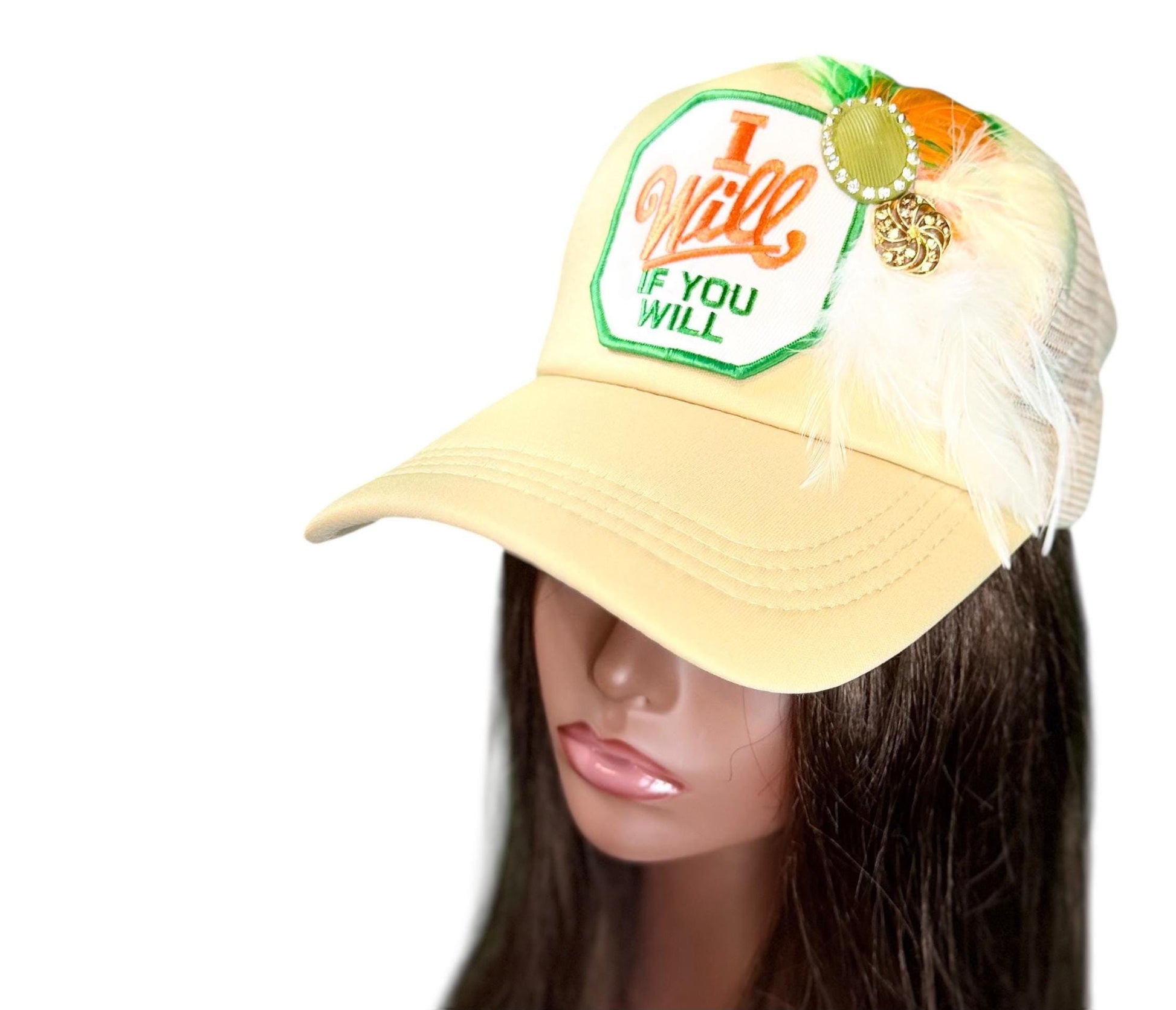 NEW Style Statement “I Will If You Will” Patchwork Jeweled Trucker Hat