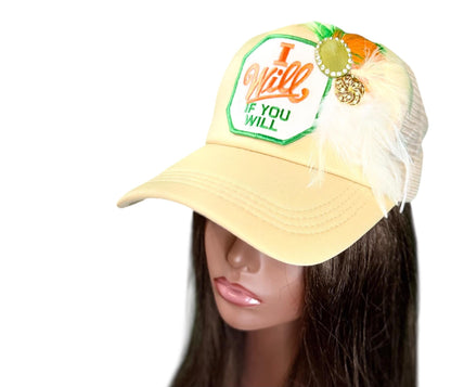 NEW Style Statement “I Will If You Will” Patchwork Jeweled Trucker Hat