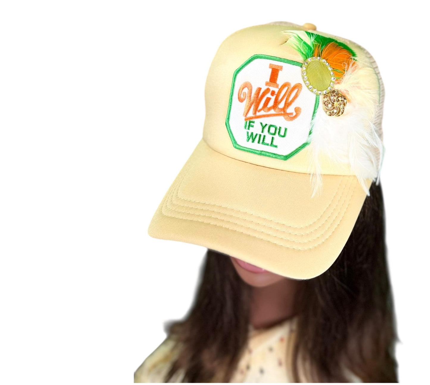 NEW Style Statement “I Will If You Will” Patchwork Jeweled Trucker Hat