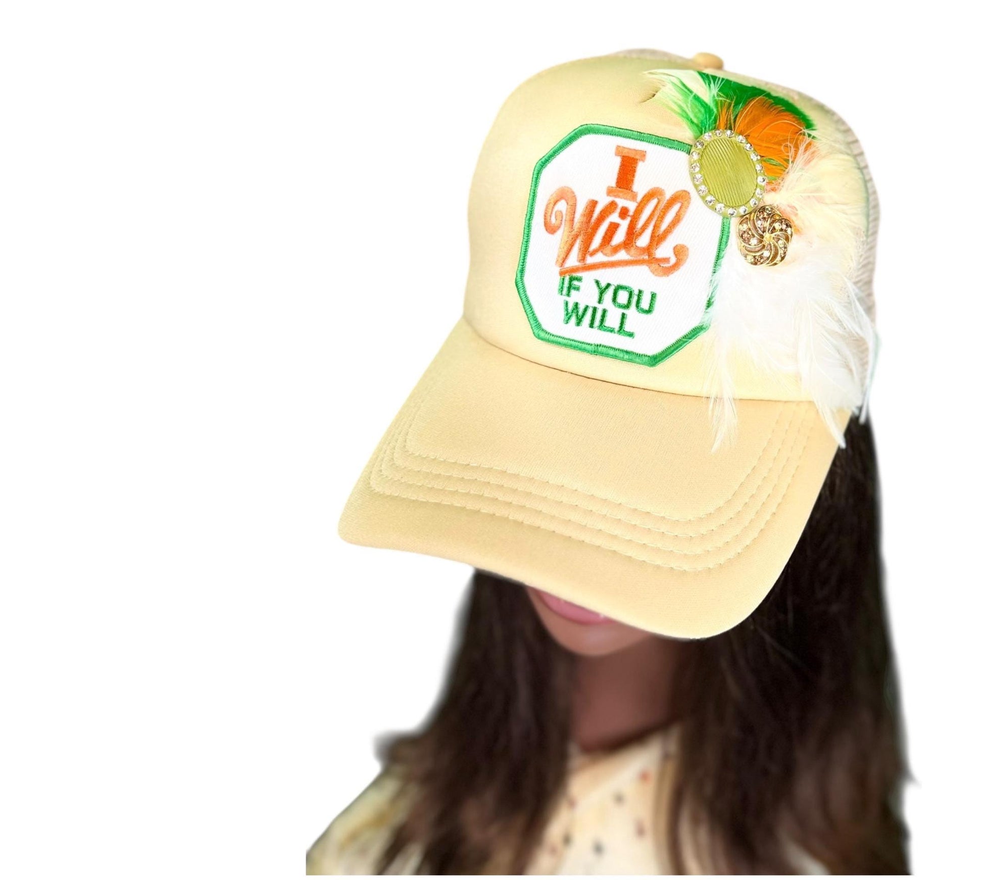 NEW Style Statement “I Will If You Will” Patchwork Jeweled Trucker Hat