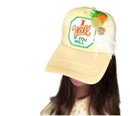NEW Style Statement “I Will If You Will” Patchwork Jeweled Trucker Hat