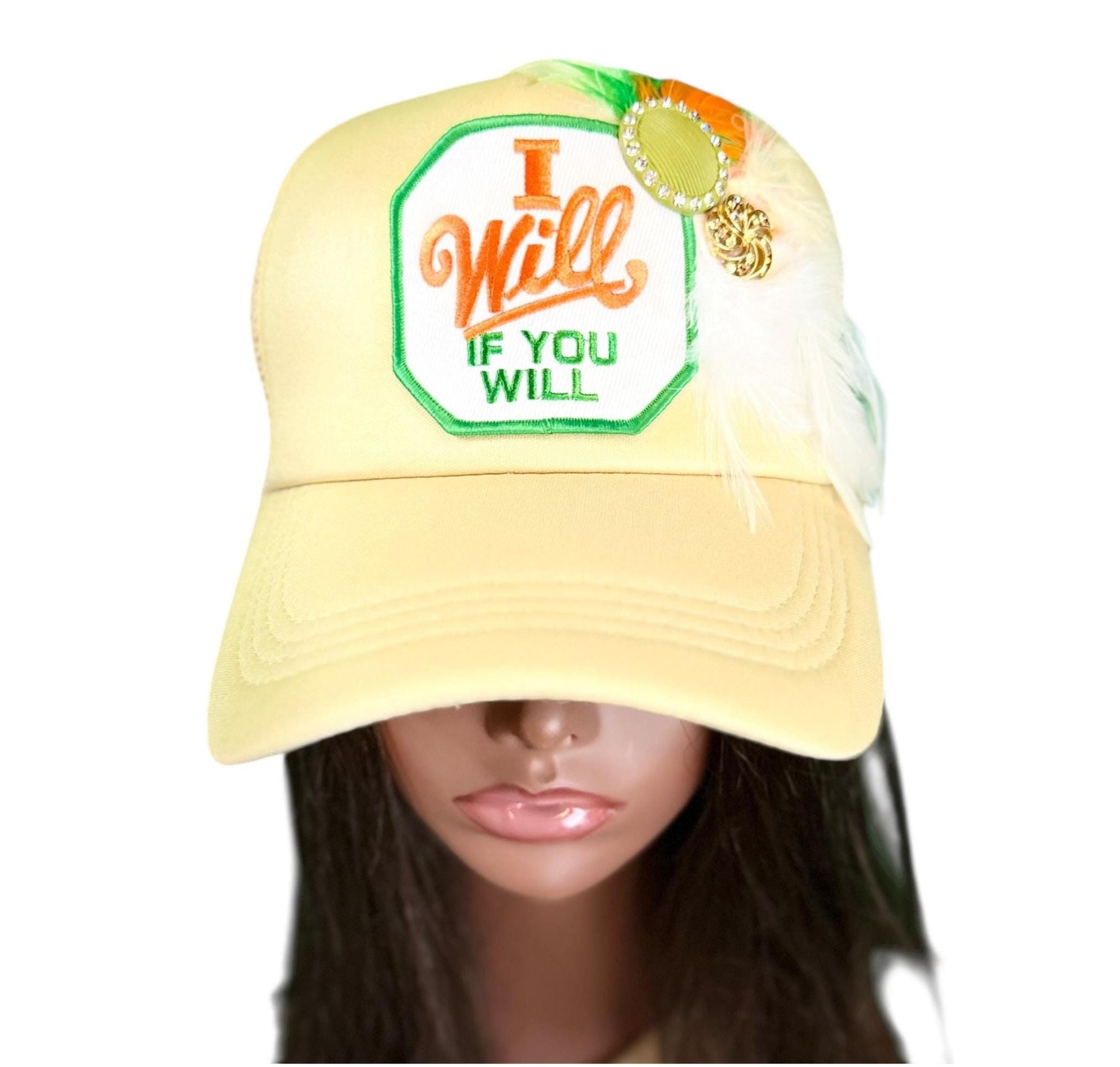 NEW Style Statement “I Will If You Will” Patchwork Jeweled Trucker Hat
