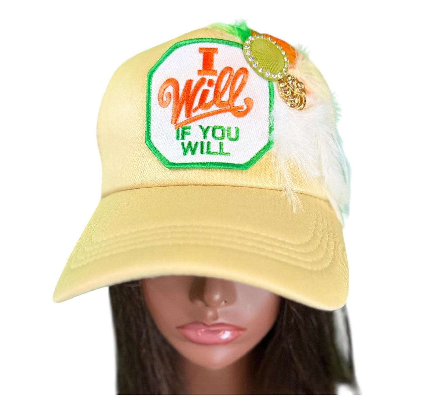 NEW Style Statement “I Will If You Will” Patchwork Jeweled Trucker Hat