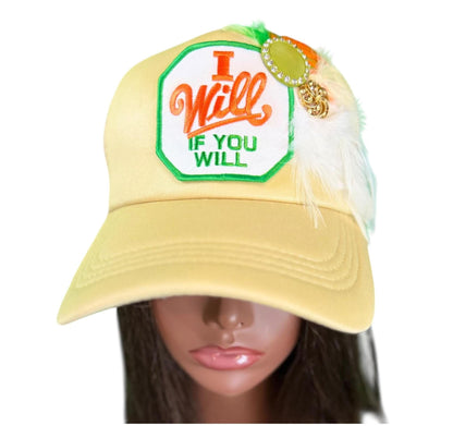 NEW Style Statement “I Will If You Will” Patchwork Jeweled Trucker Hat
