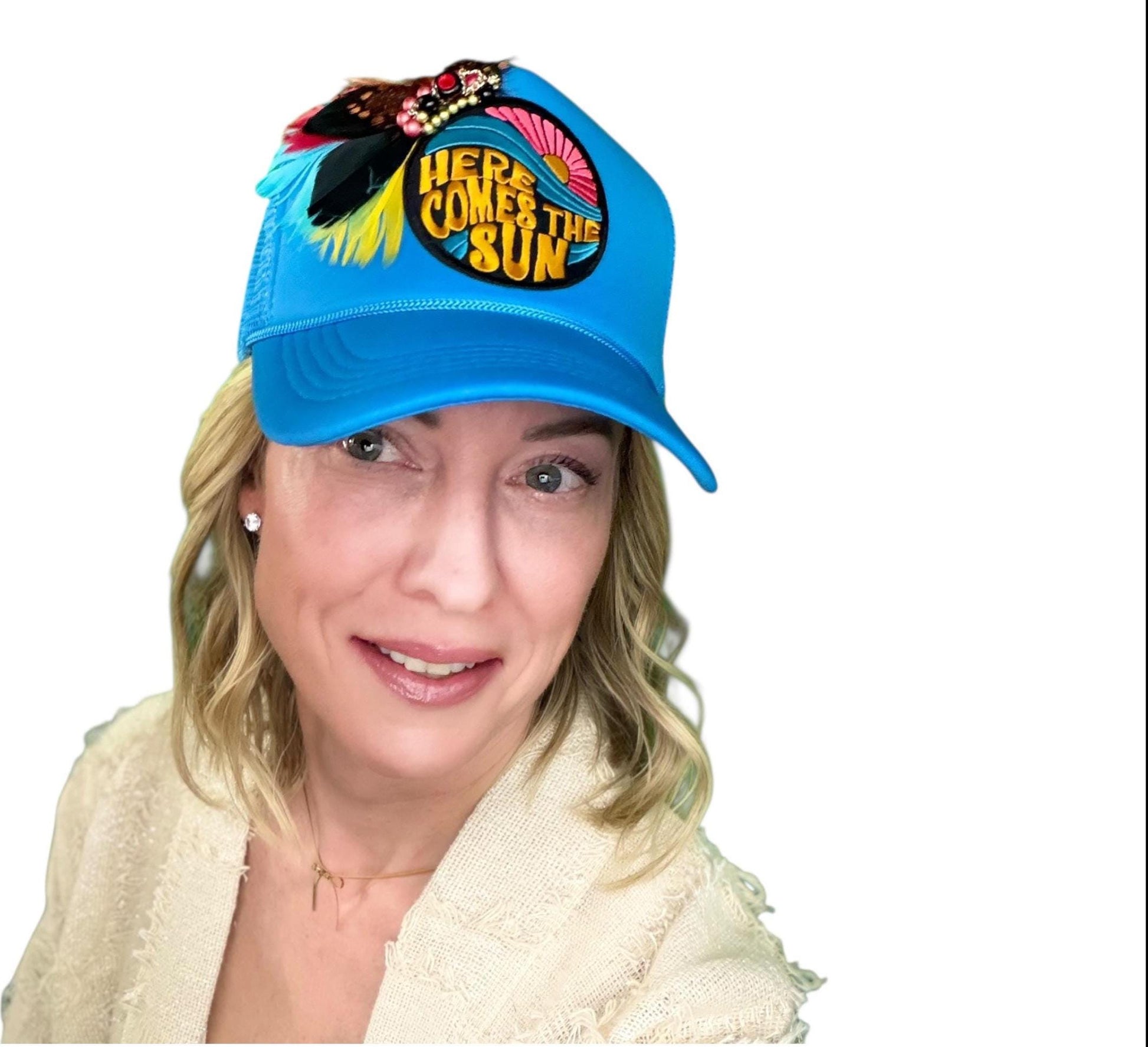 NEW Style Statement “Here Comes The Sun” Patchwork Jeweled Trucker Hat