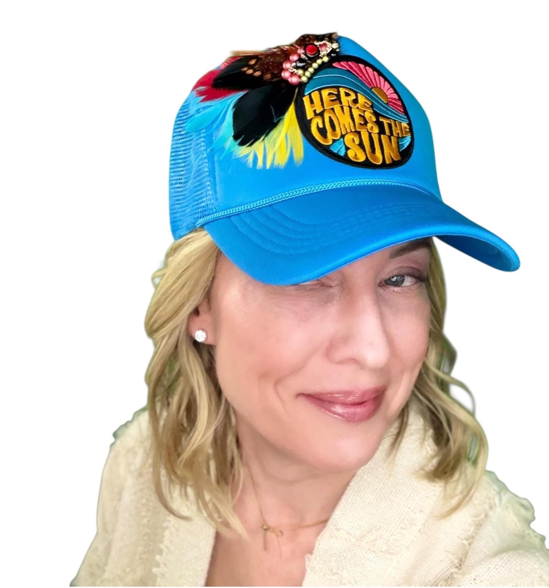 NEW Style Statement “Here Comes The Sun” Patchwork Jeweled Trucker Hat