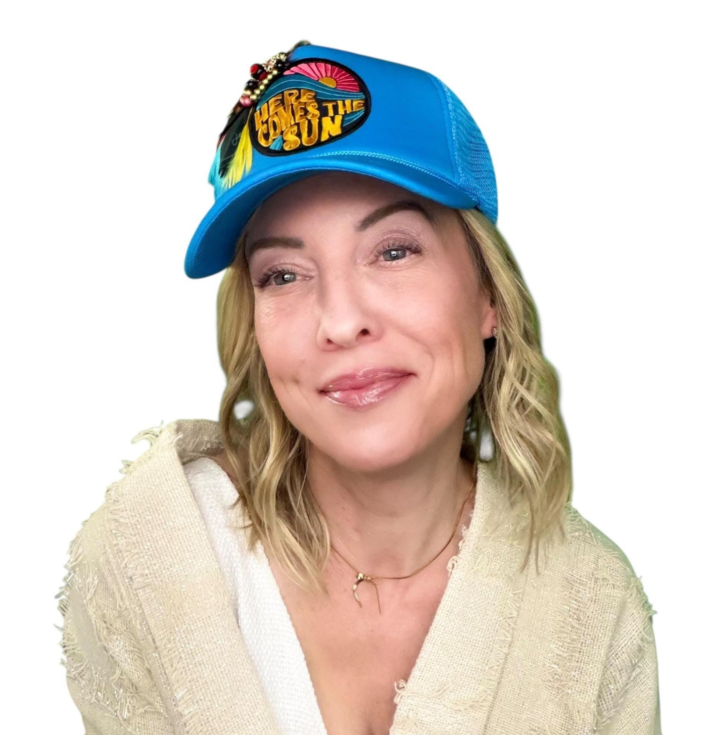 NEW Style Statement “Here Comes The Sun” Patchwork Jeweled Trucker Hat