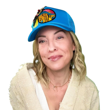 NEW Style Statement “Here Comes The Sun” Patchwork Jeweled Trucker Hat
