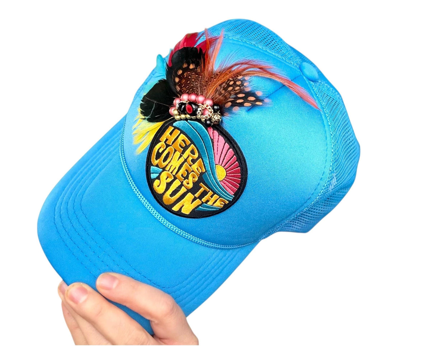 NEW Style Statement “Here Comes The Sun” Patchwork Jeweled Trucker Hat