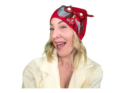 NEW Style Statement “Cigar Woman” Patchwork Jeweled Fashionable Avant-Garde Winter Hat