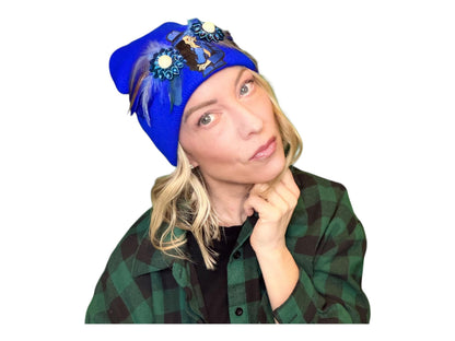 NEW Style Statement “Cigar Woman” Patchwork Jeweled Fashionable Avant-Garde Winter Hat