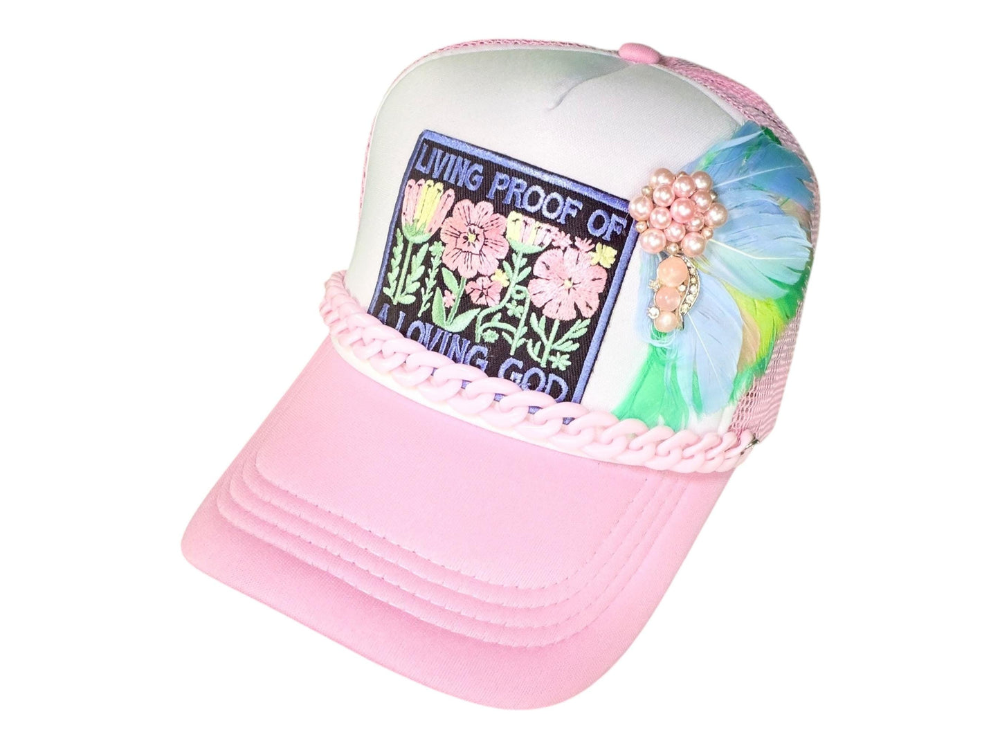 NEW Style Statement “LIVING PROOF” Patchwork Jeweled Avant-Garde Fashionable Trucker Hat