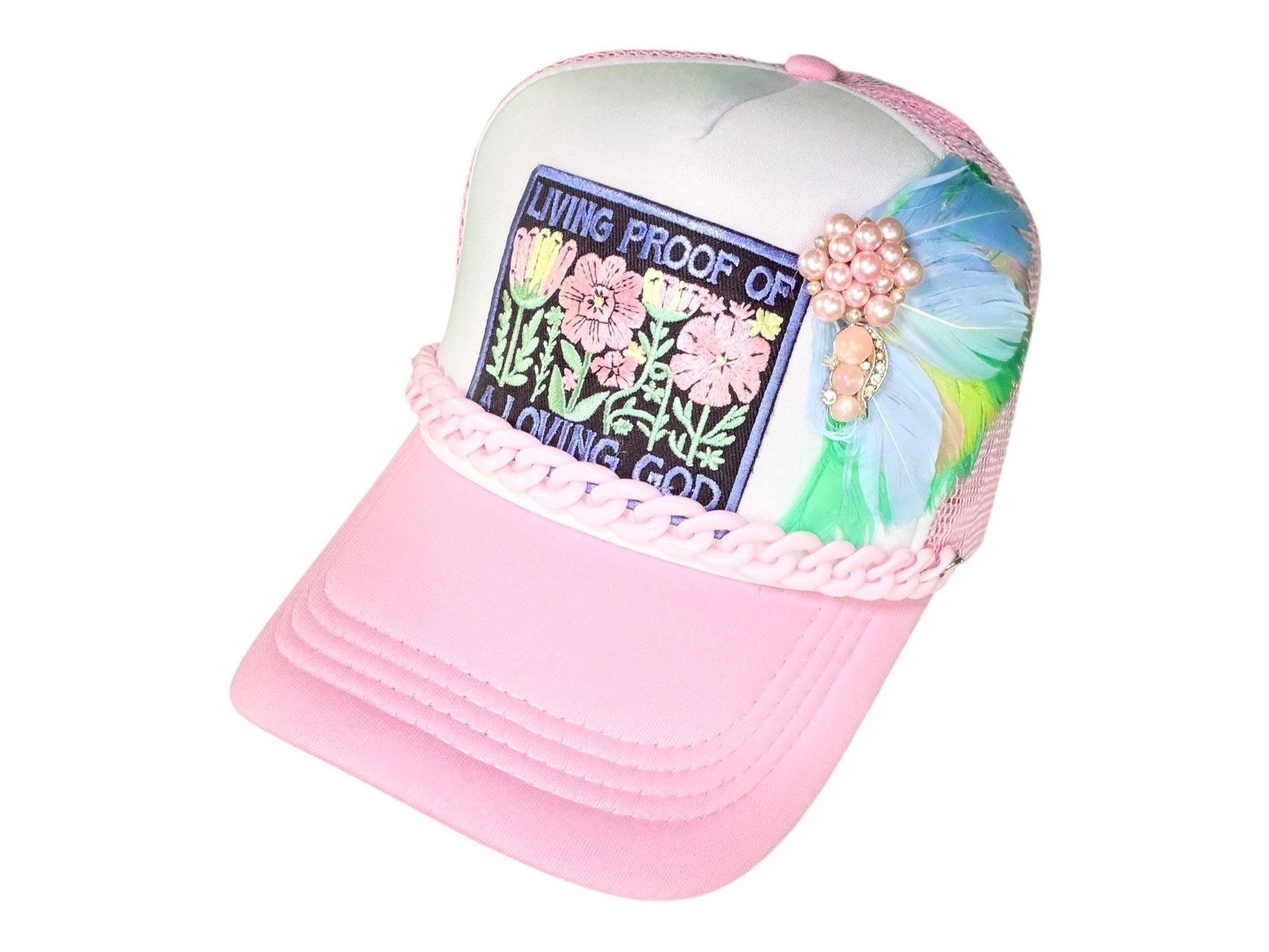 NEW Style Statement “LIVING PROOF” Patchwork Jeweled Avant-Garde Fashionable Trucker Hat