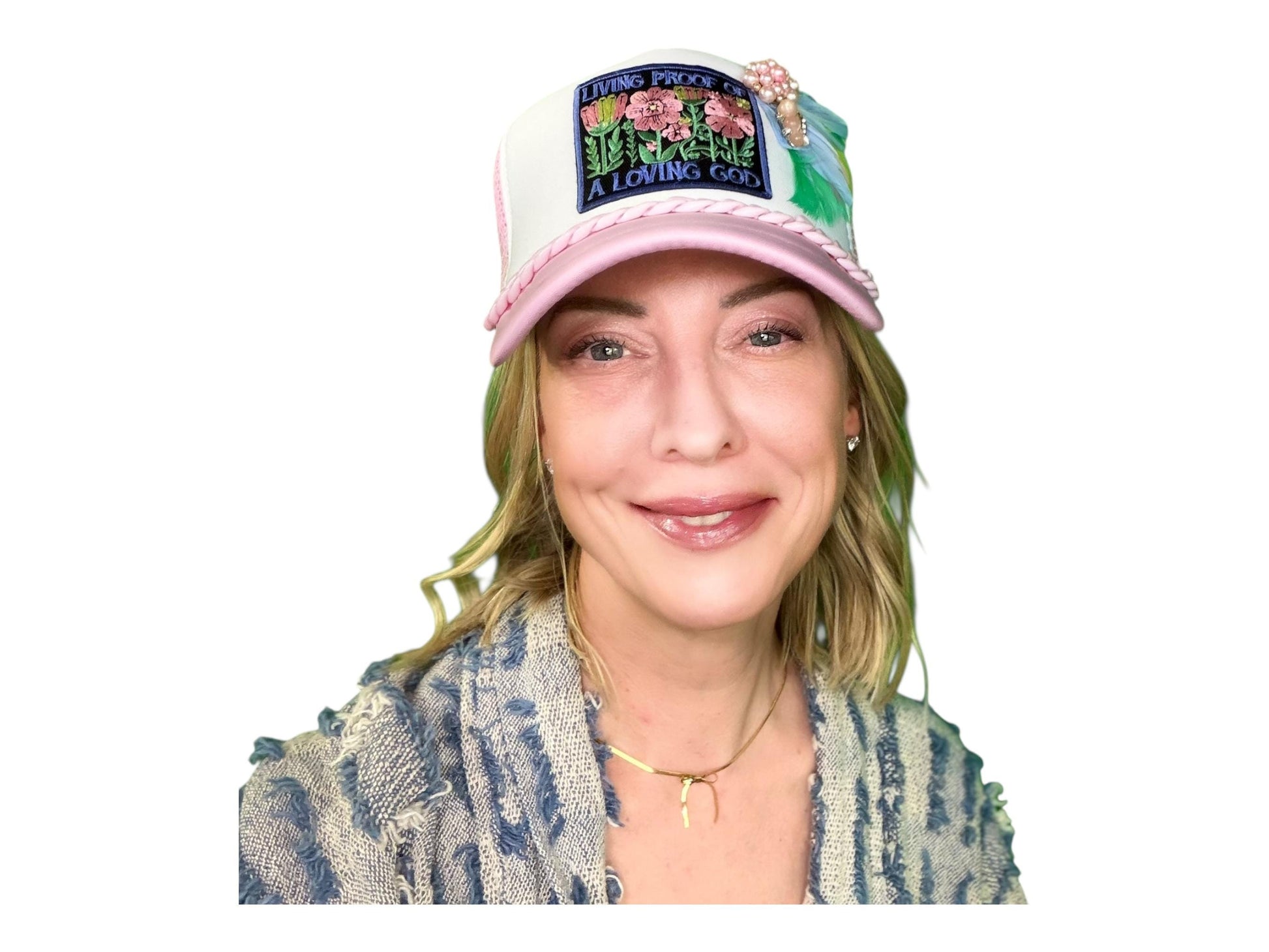 NEW Style Statement “LIVING PROOF” Patchwork Jeweled Avant-Garde Fashionable Trucker Hat