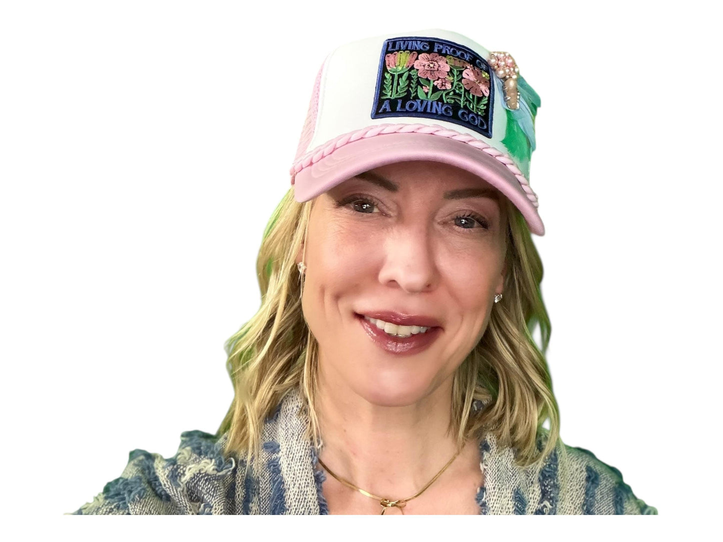 NEW Style Statement “LIVING PROOF” Patchwork Jeweled Avant-Garde Fashionable Trucker Hat
