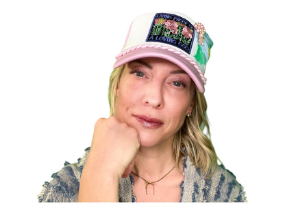 NEW Style Statement “LIVING PROOF” Patchwork Jeweled Avant-Garde Fashionable Trucker Hat