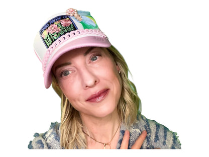 NEW Style Statement “LIVING PROOF” Patchwork Jeweled Avant-Garde Fashionable Trucker Hat