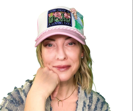 NEW Style Statement “LIVING PROOF” Patchwork Jeweled Avant-Garde Fashionable Trucker Hat