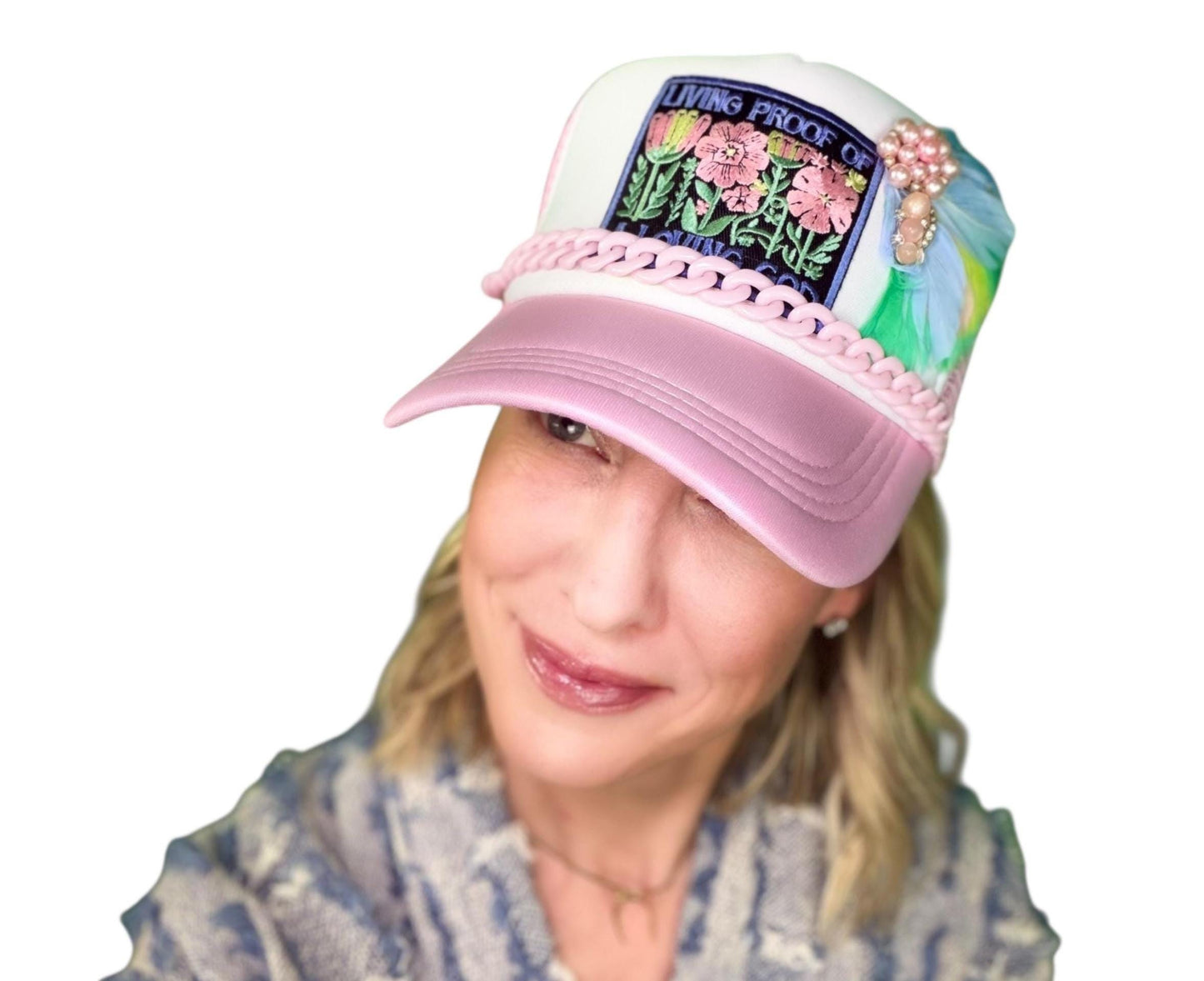 NEW Style Statement “LIVING PROOF” Patchwork Jeweled Avant-Garde Fashionable Trucker Hat