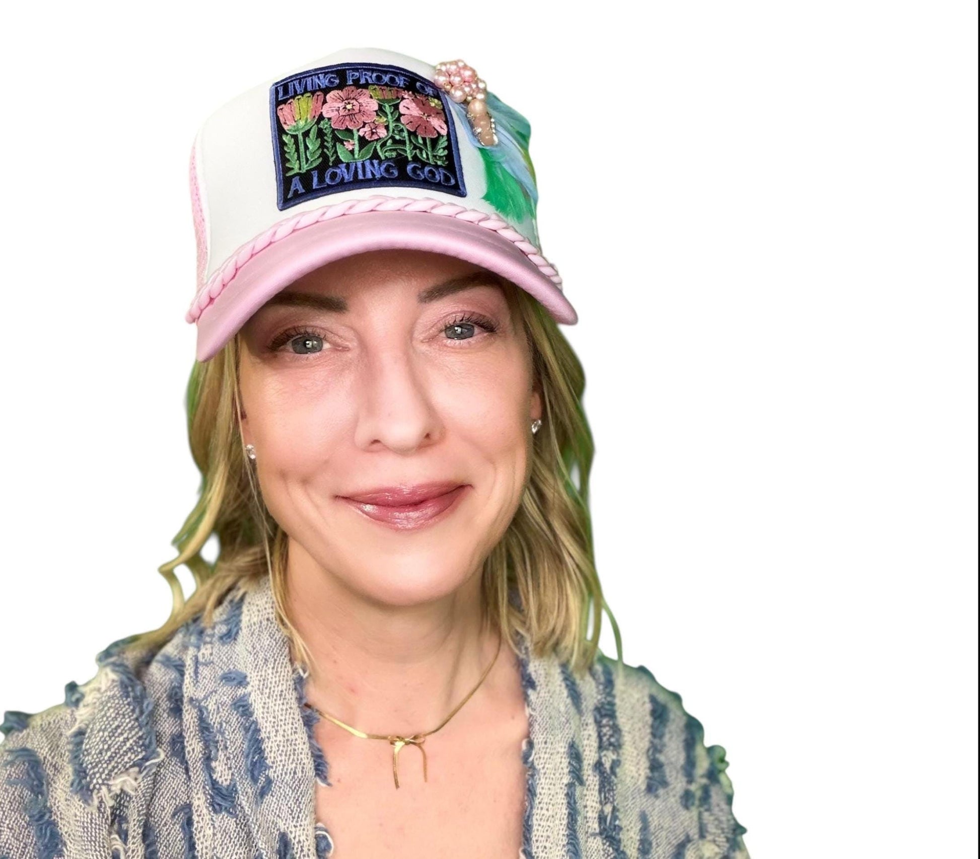 NEW Style Statement “LIVING PROOF” Patchwork Jeweled Avant-Garde Fashionable Trucker Hat