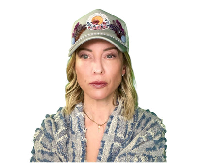 NEW Style Statement “SUNSET VIEWS” Patchwork Jeweled Trucker Hat