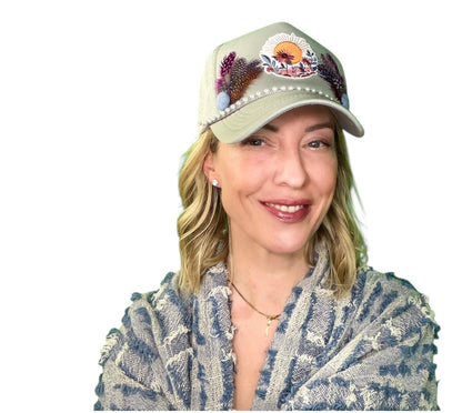 NEW Style Statement “SUNSET VIEWS” Patchwork Jeweled Trucker Hat