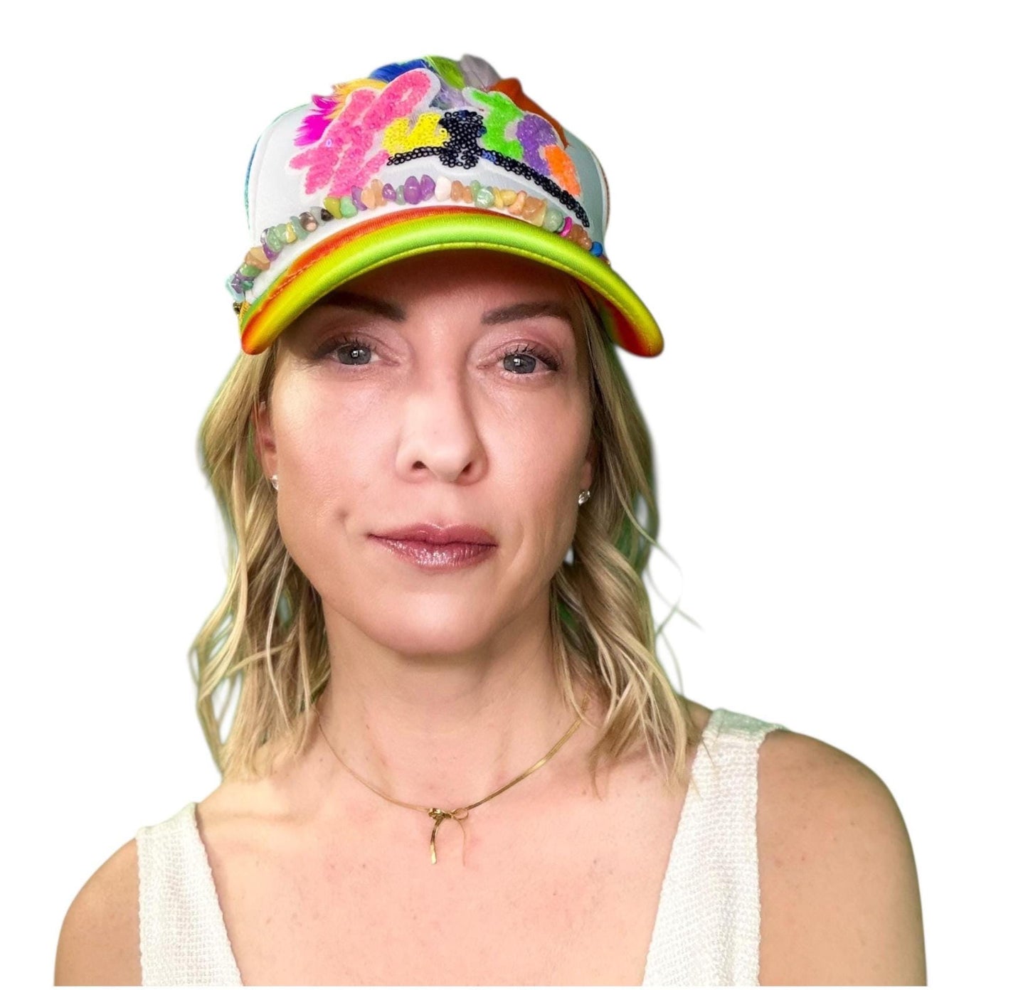 NEW Style Statement “HUSTLE” Patchwork Jeweled Bougie Trucker Hat