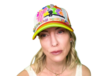 NEW Style Statement “HUSTLE” Patchwork Jeweled Bougie Trucker Hat