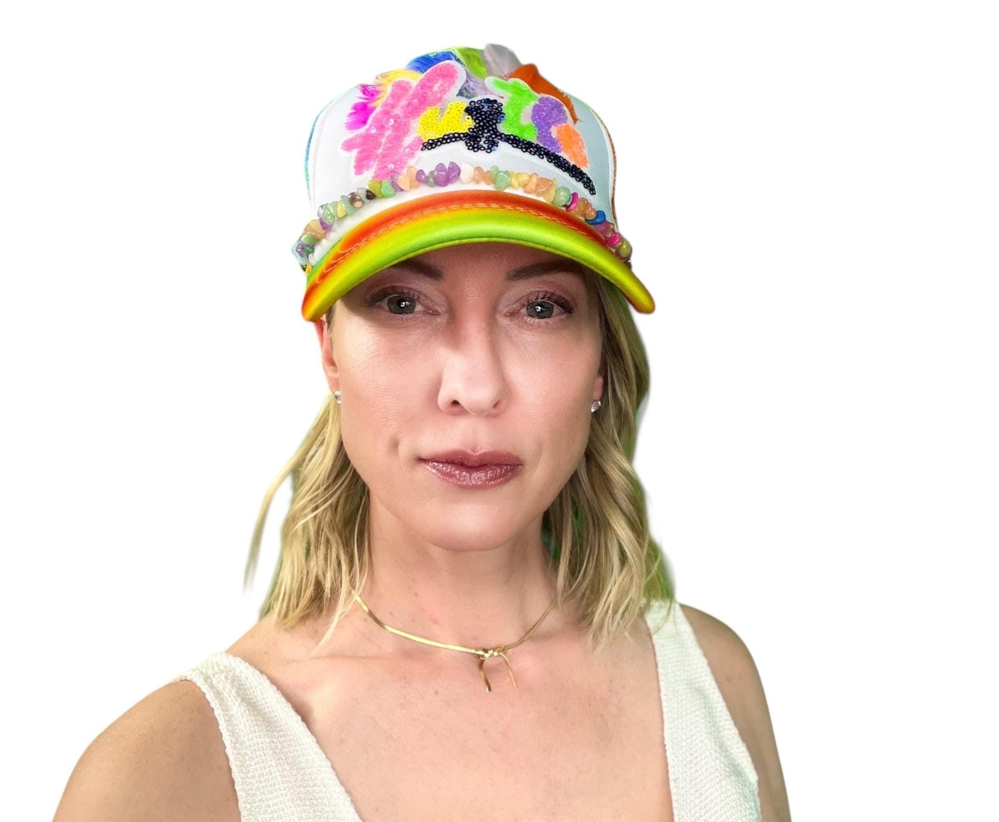 NEW Style Statement “HUSTLE” Patchwork Jeweled Bougie Trucker Hat