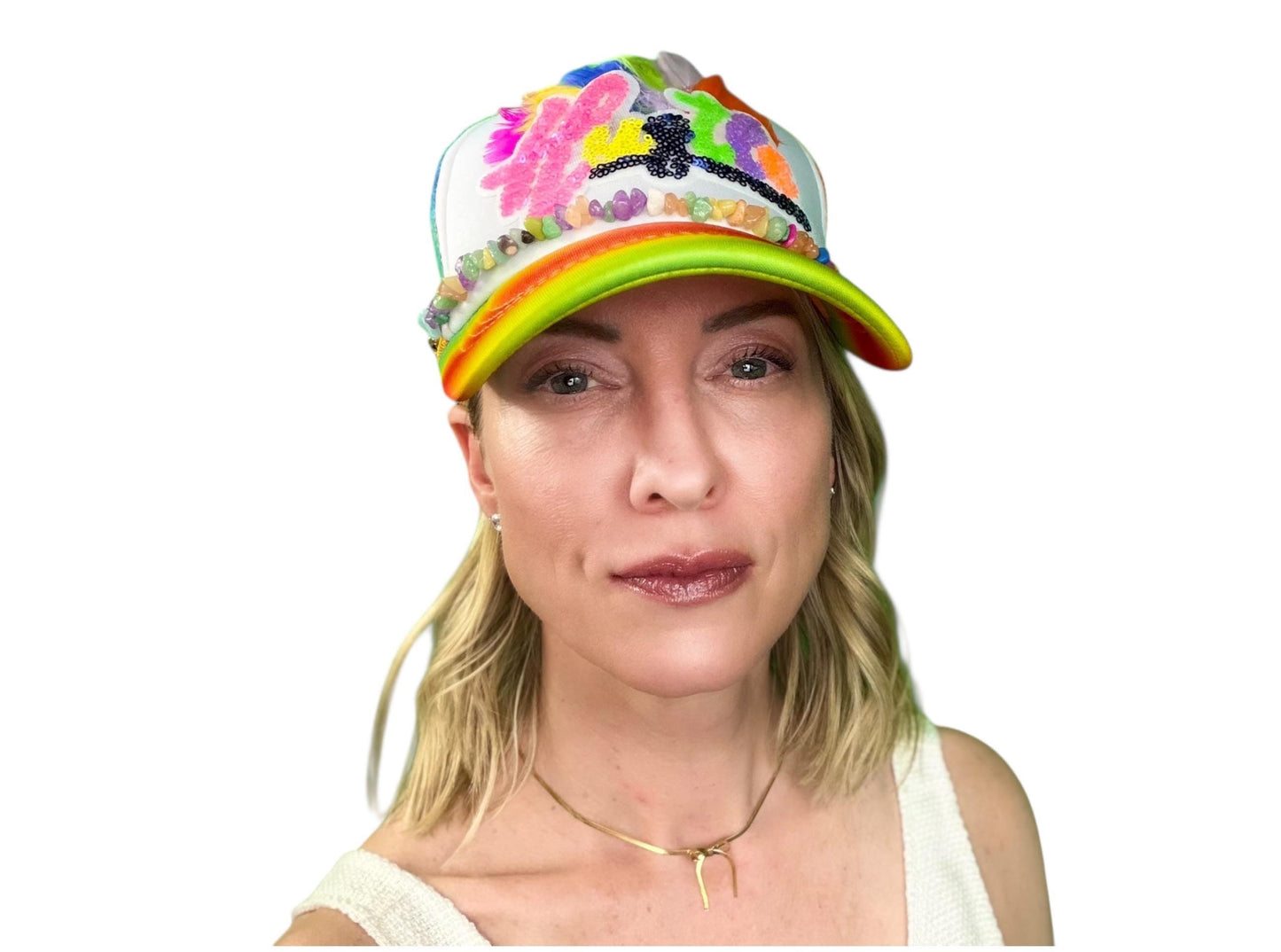 NEW Style Statement “HUSTLE” Patchwork Jeweled Bougie Trucker Hat