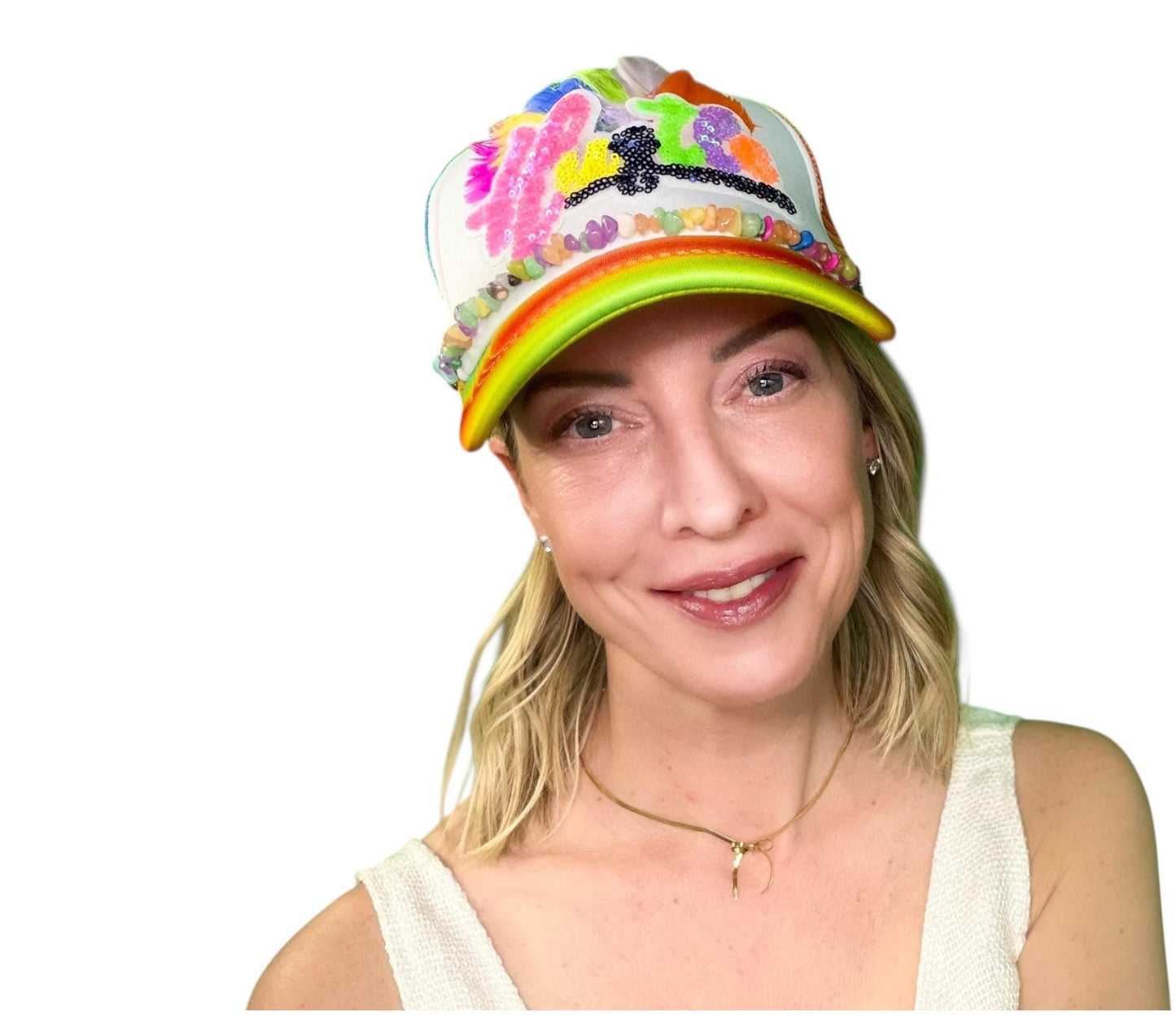 NEW Style Statement “HUSTLE” Patchwork Jeweled Bougie Trucker Hat