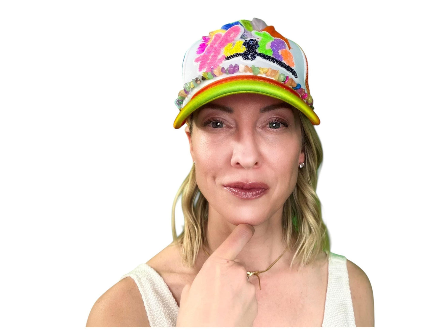 NEW Style Statement “HUSTLE” Patchwork Jeweled Bougie Trucker Hat