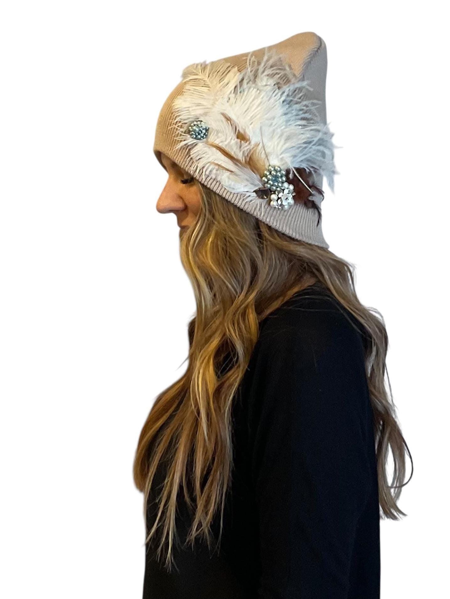 NEUTRAL Collection - Unique Feathered Flapper Fashionable Sparkly Winter Accessory