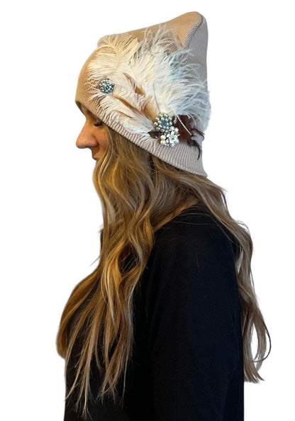 NEUTRAL Collection - Unique Feathered Flapper Fashionable Sparkly Winter Accessory