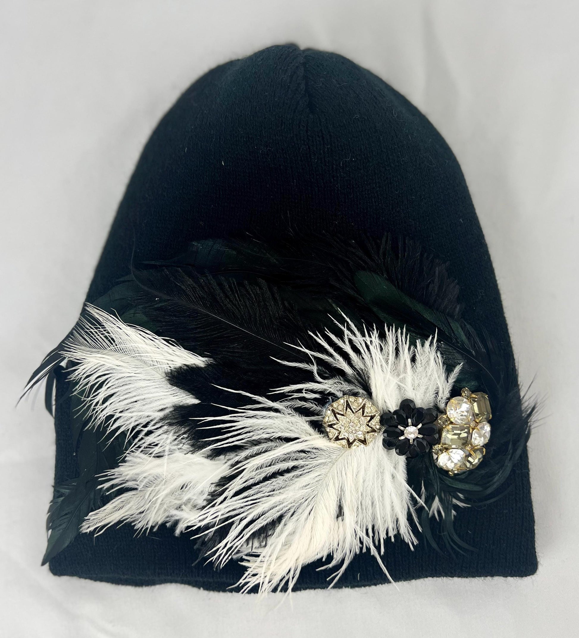 Retro Nights Black Vintage Jeweled & Feathered Fashionable Fancy Winter Hat